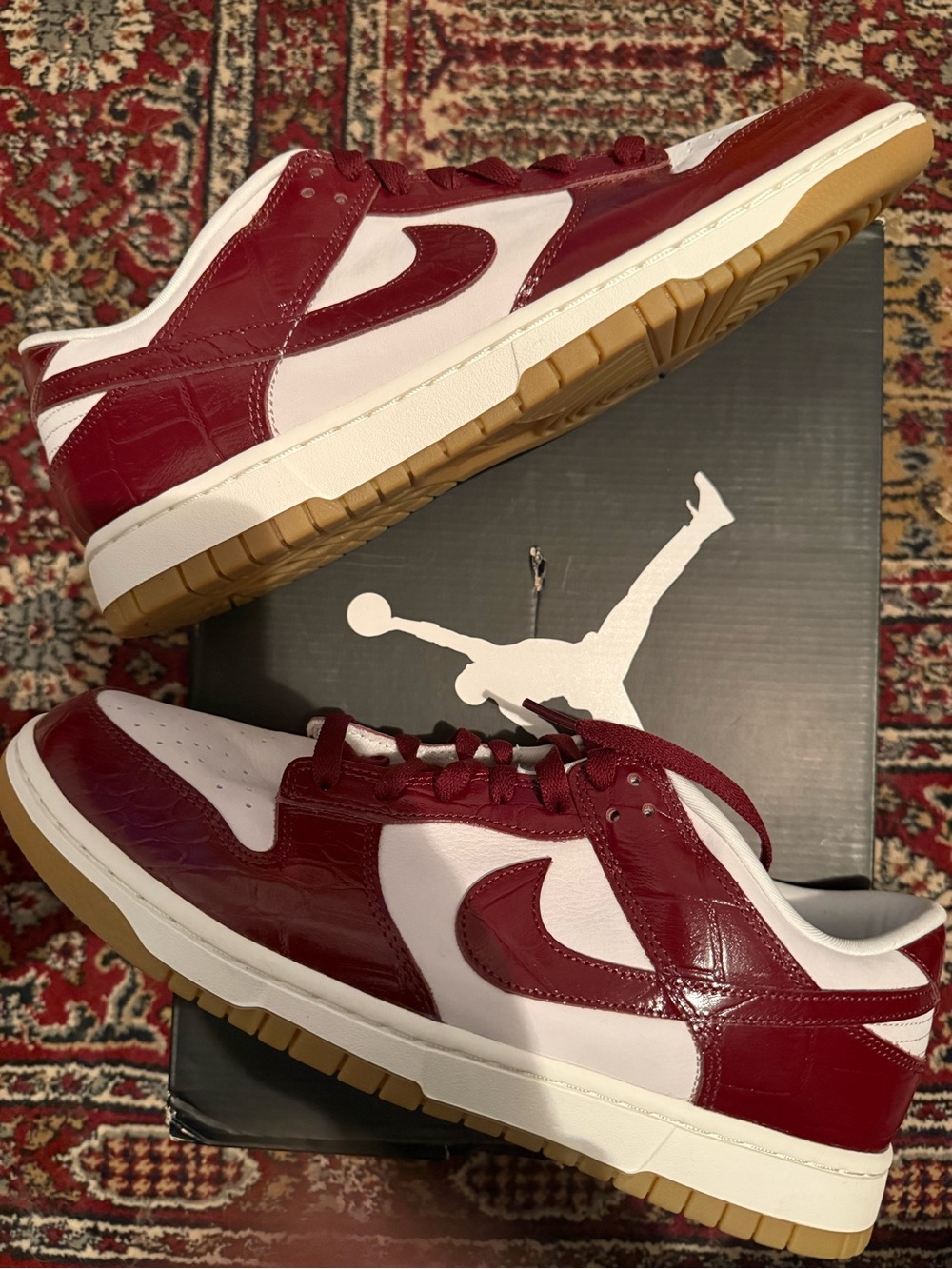 Nike Dunk Low LX Dark Team Red Croc -Men's Sneakers - Maroon/White with Gum Sole